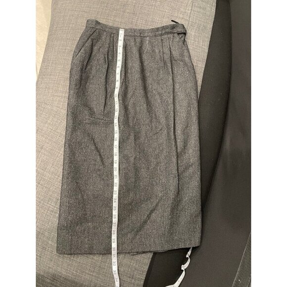 Vintage 80s Liz Claiborne Straight Gray Wool Blend Pleated Skirt with Pockets - Picture 5 of 10